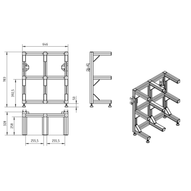 Rack for six pallets For loading receiver pallet system CMM fixtures, eco-fix series Rack for six pallets For loading receiver pallet system CMM fixtures, eco-fix series